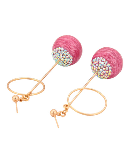 Boucles d’oreilles dorées pierres roses pendantes