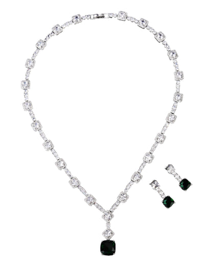 Parure argentée pierres vertes YS set-590