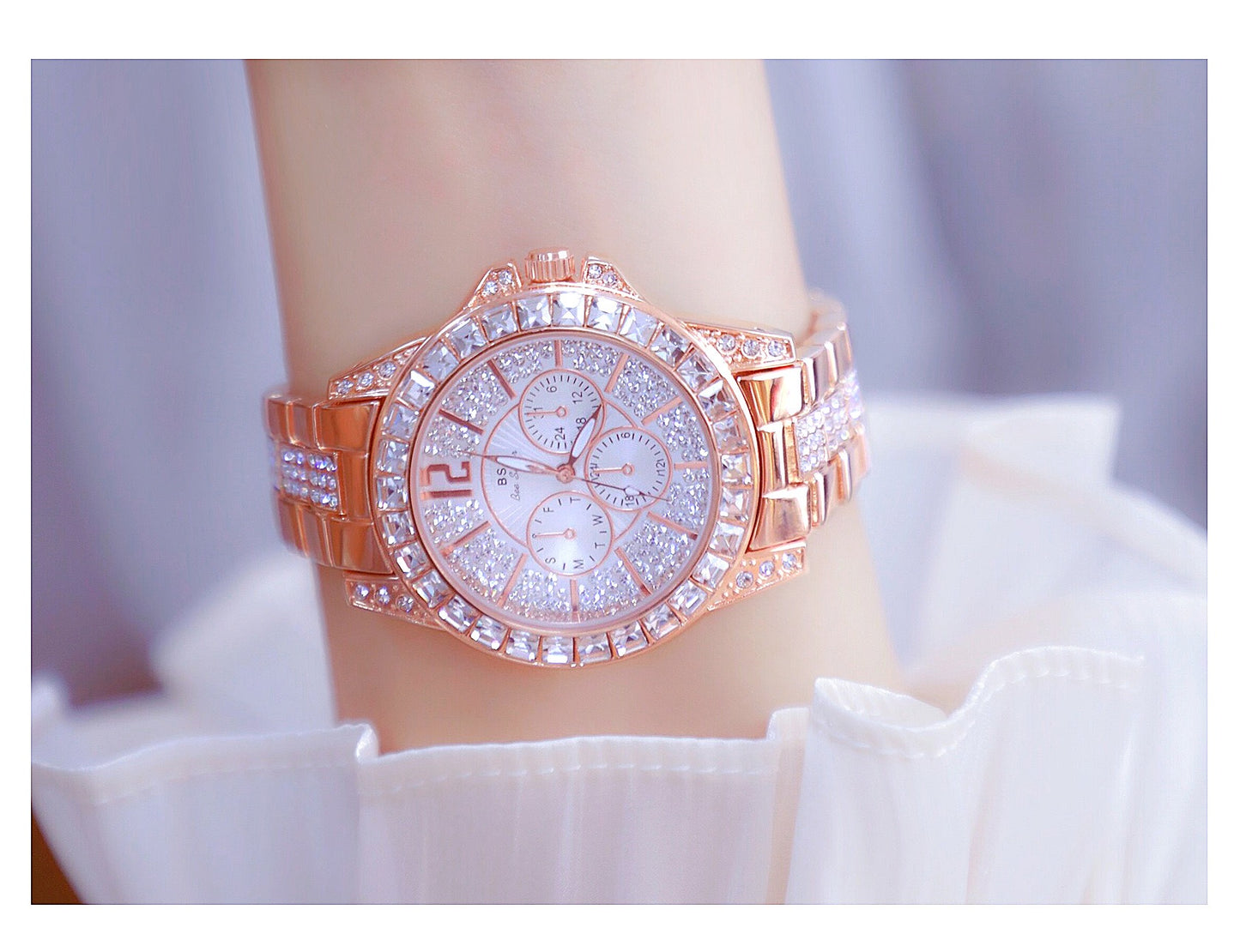 Montre dorée rose strass FA1158