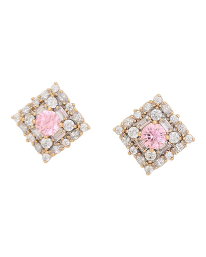 Clous d’oreilles carré pierres rose et blanches