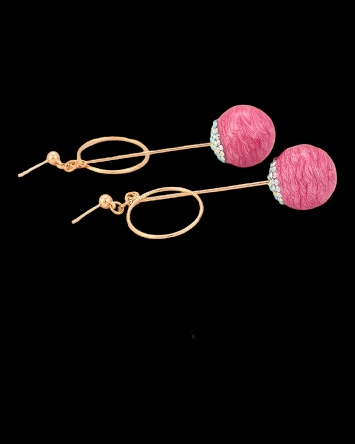 Boucles d’oreilles dorées pierres roses pendantes