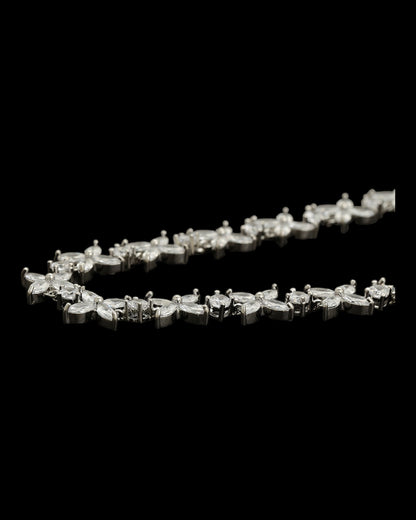 Parure fleurs argentée pierres blanches YSset-523