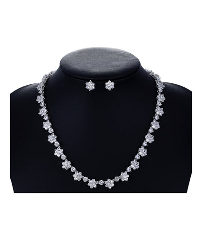 Parure argentée pierres floral blanches YS set-545