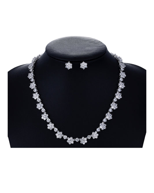 Parure argentée pierres floral blanches YS set-545