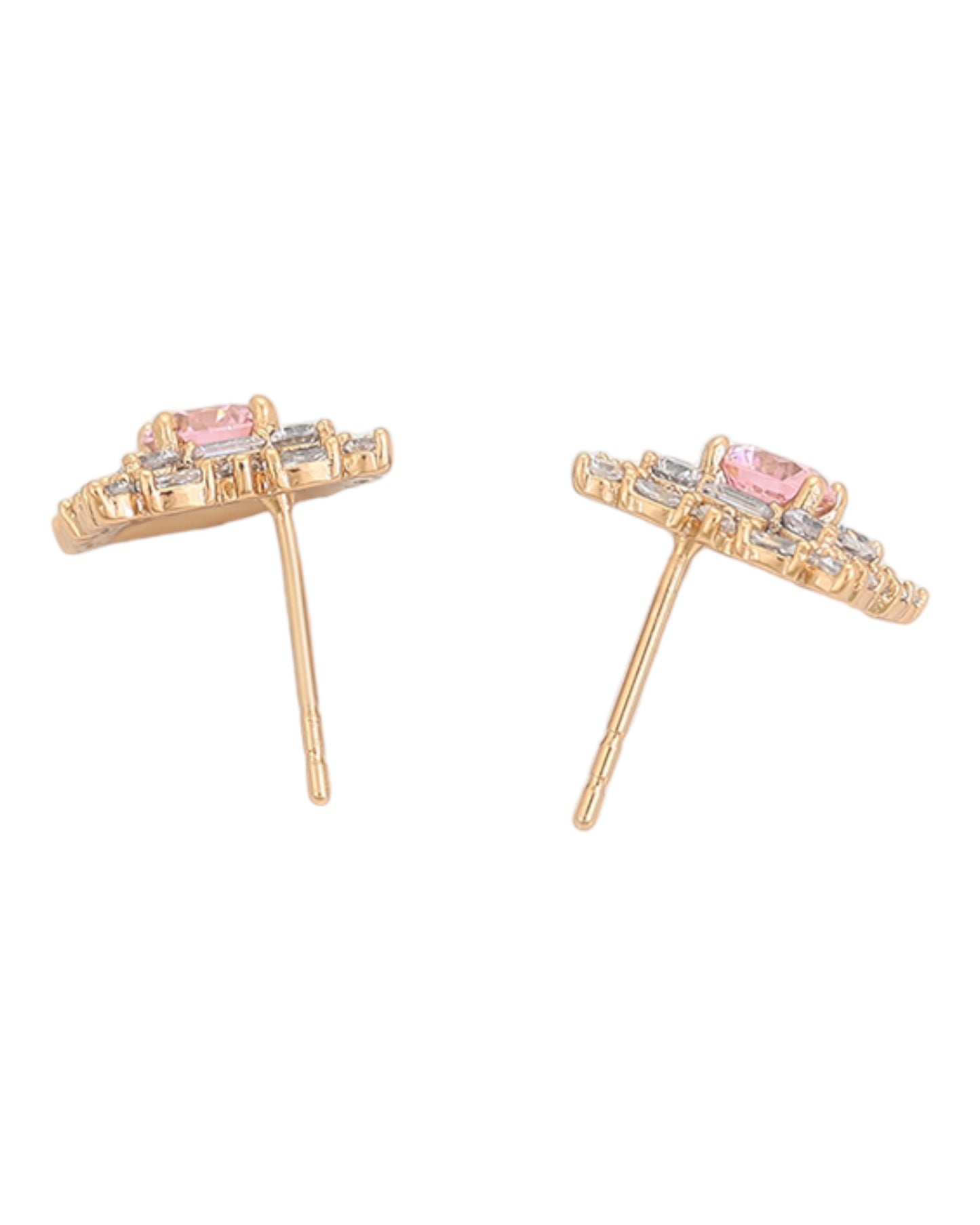 Clous d’oreilles carré pierres rose et blanches