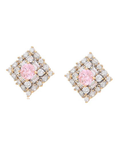 Clous d’oreilles carré pierres rose et blanches