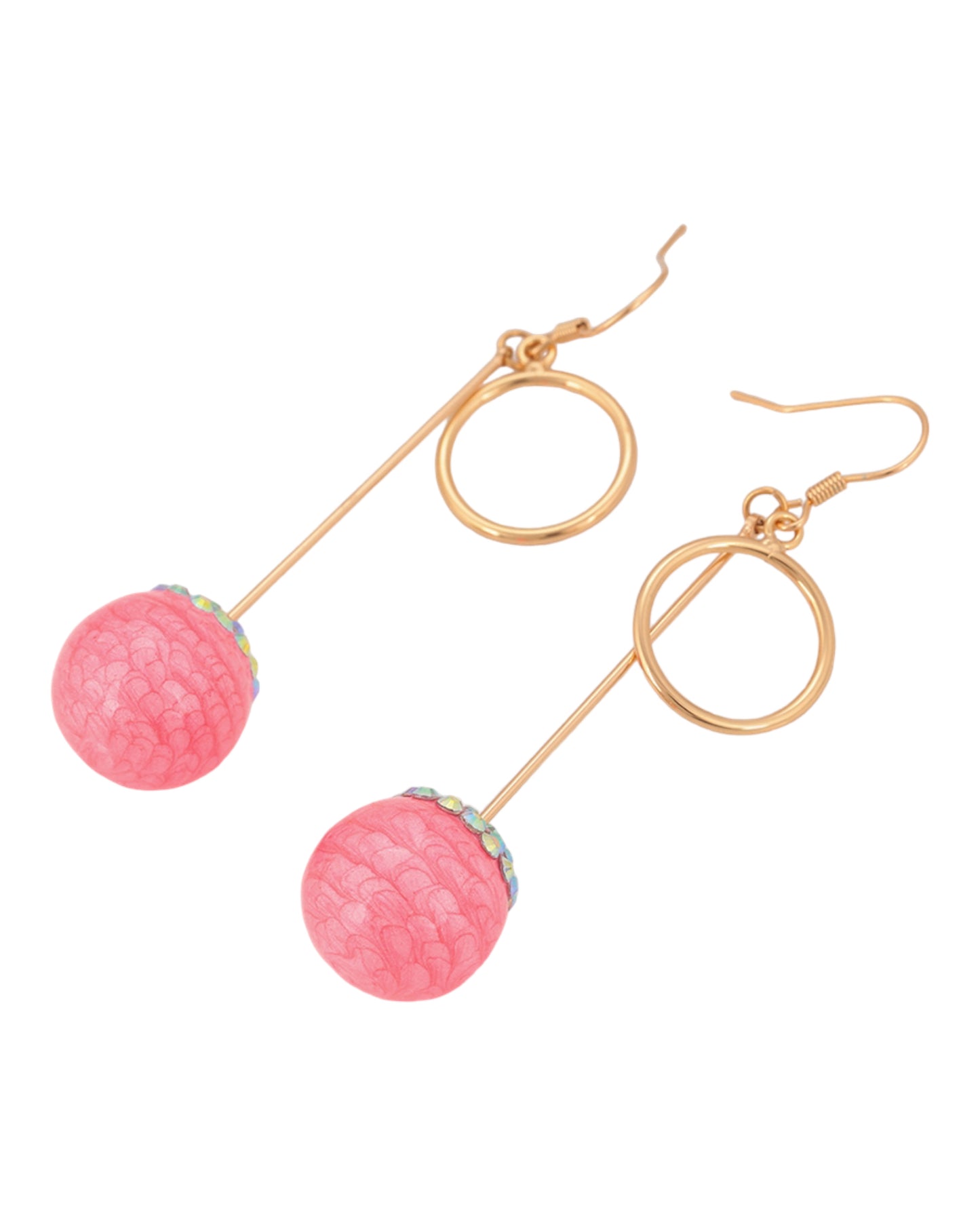 Boucles d’oreilles dorées pierres roses pendantes