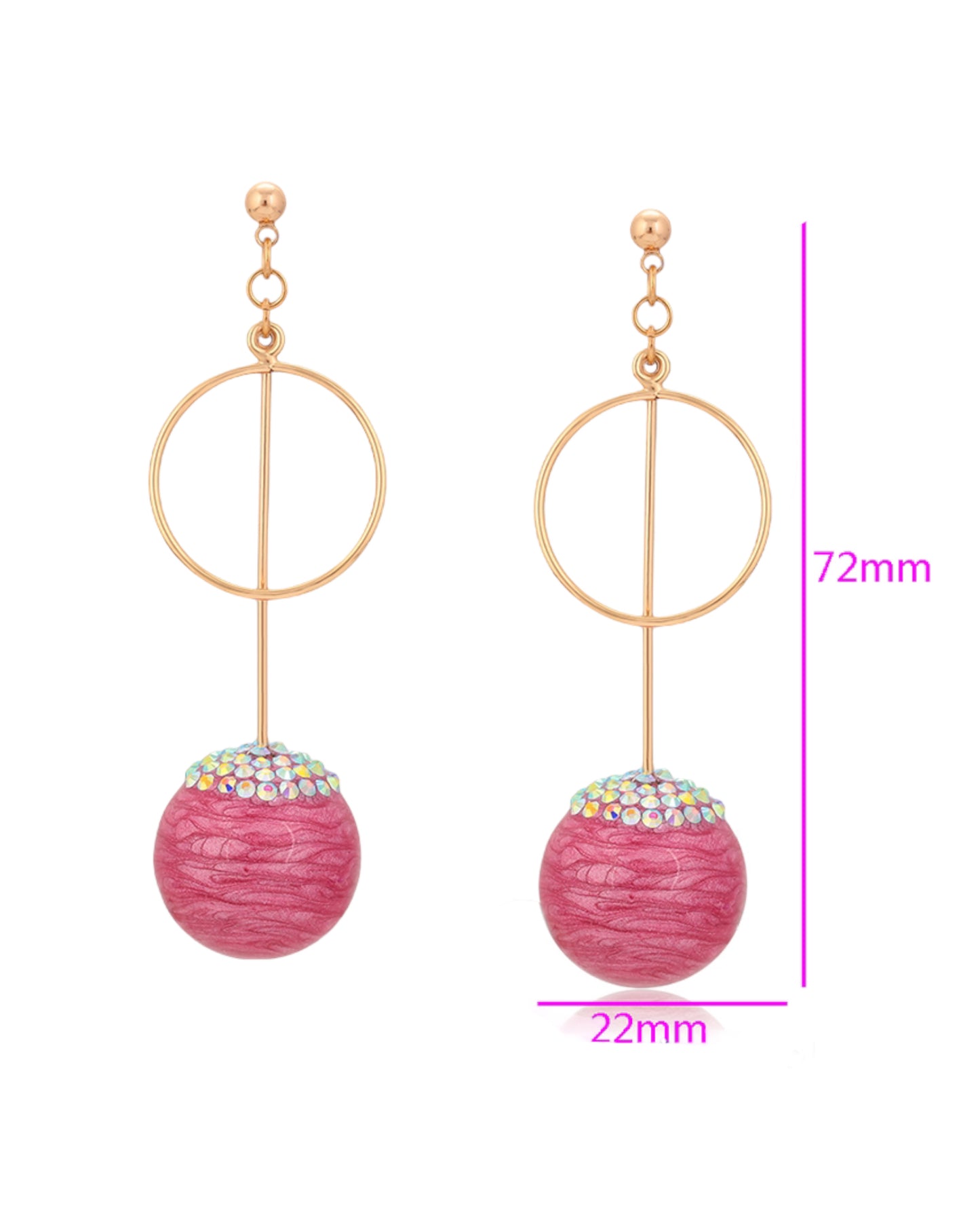 Boucles d’oreilles dorées pierres roses pendantes