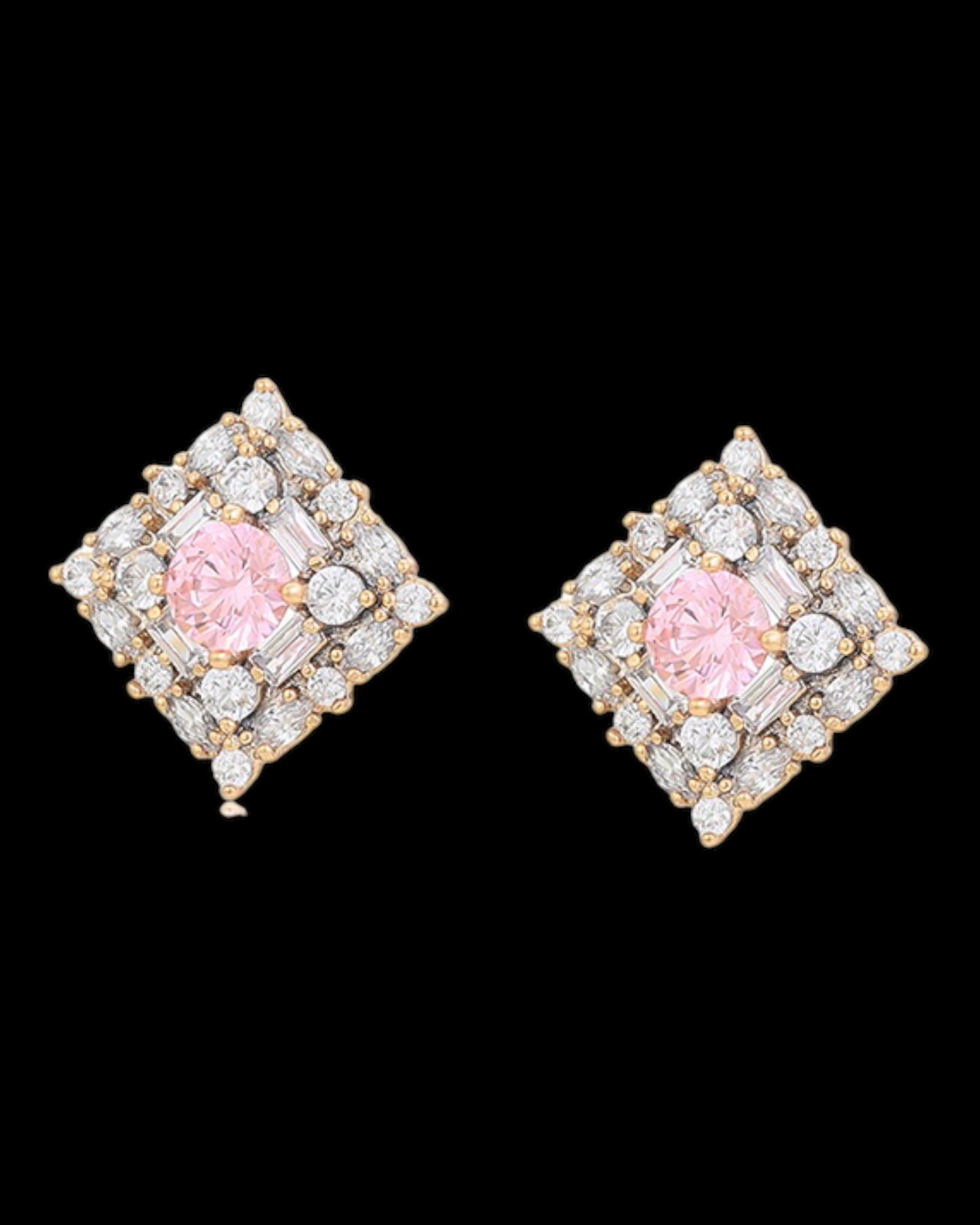 Clous d’oreilles carré pierres rose et blanches