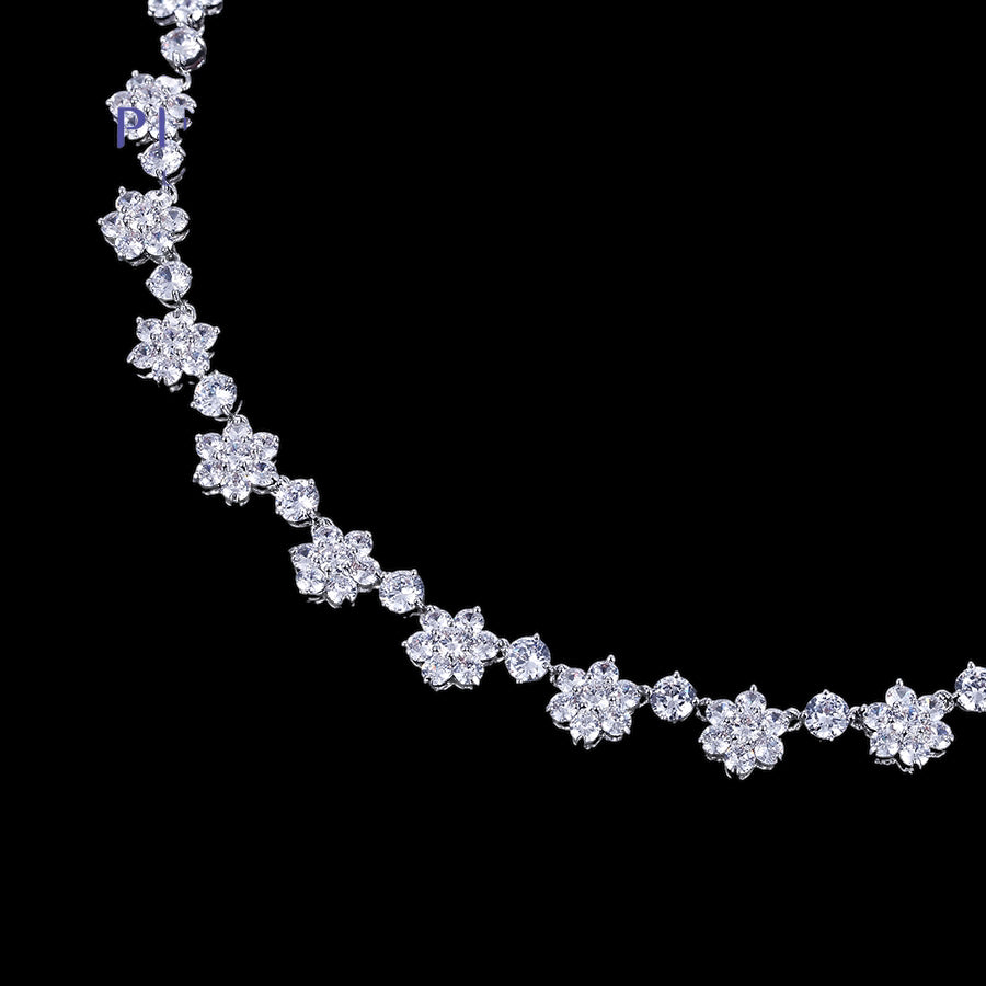 Parure argentée pierres floral blanches YS set-545