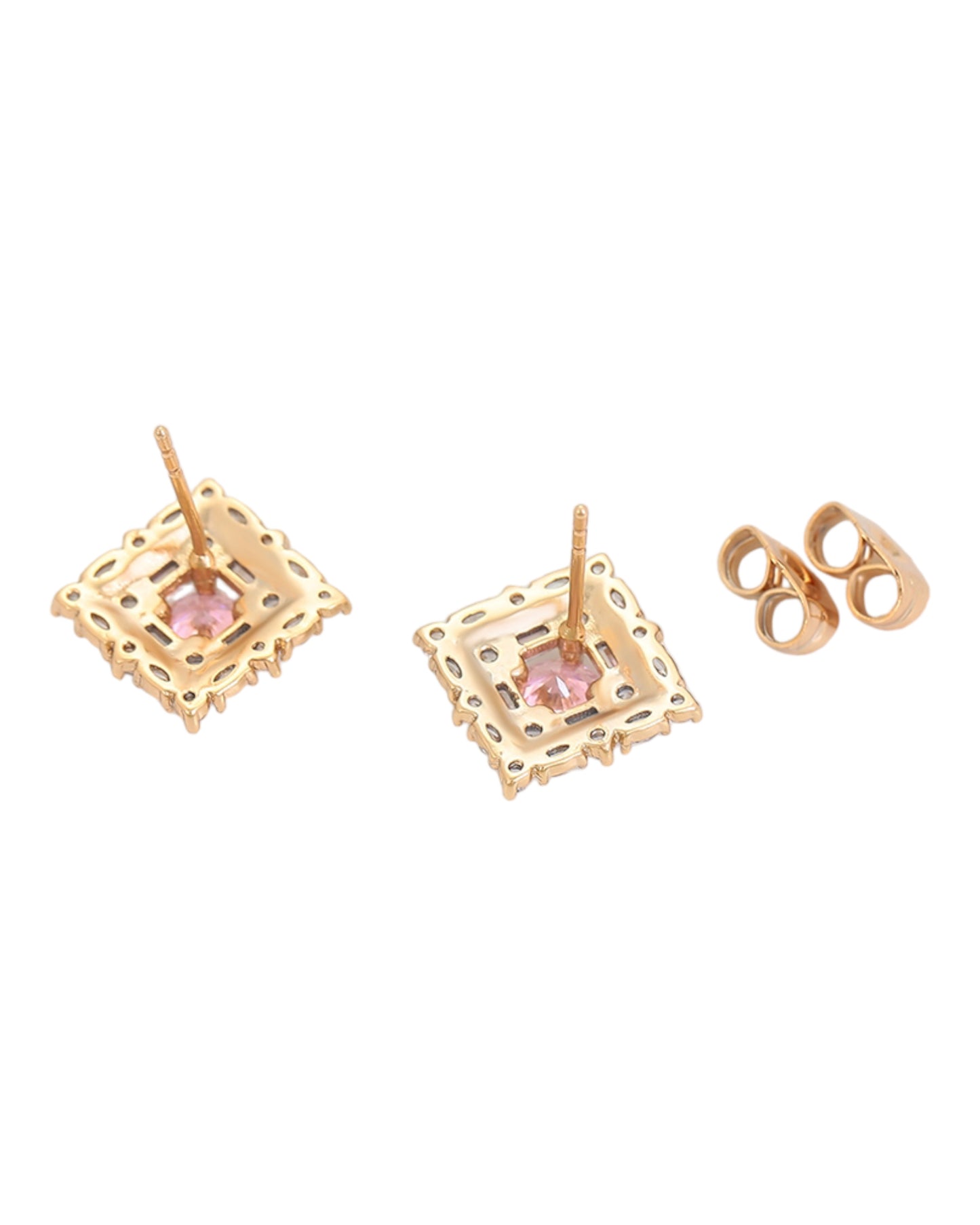 Clous d’oreilles carré pierres rose et blanches