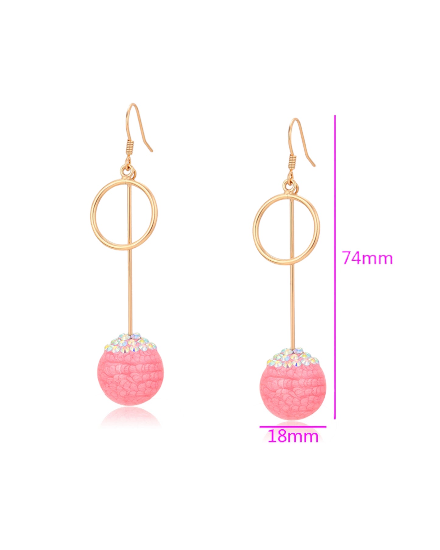 Boucles d’oreilles dorées pierres roses pendantes