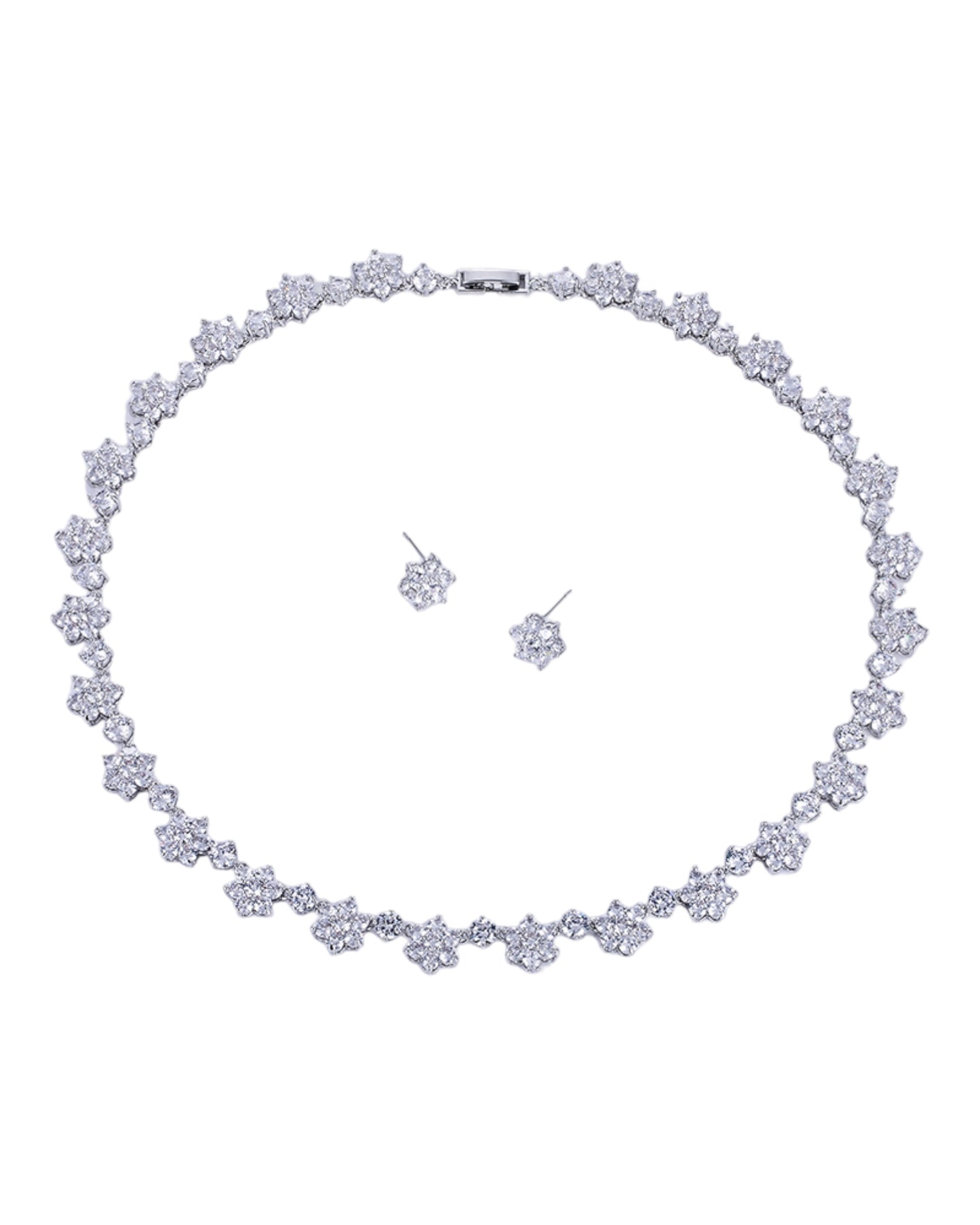 Parure argentée pierres floral blanches YS set-545