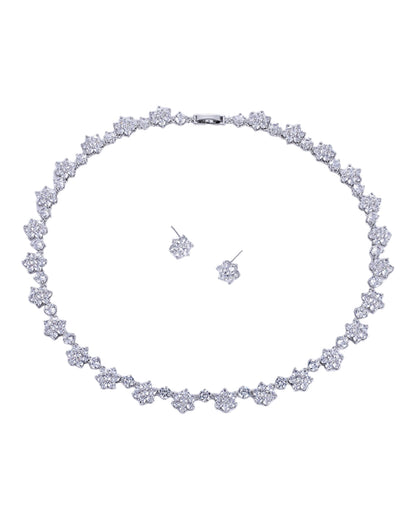 Parure argentée pierres floral blanches YS set-545