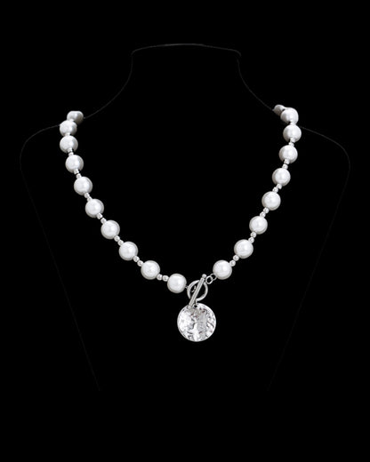 Collier à perles médaillon argenté YXnecklace-01481