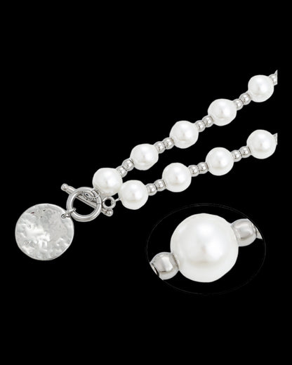 Collier à perles médaillon argenté YXnecklace-01481