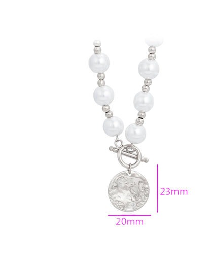 Collier à perles médaillon argenté YXnecklace-01481