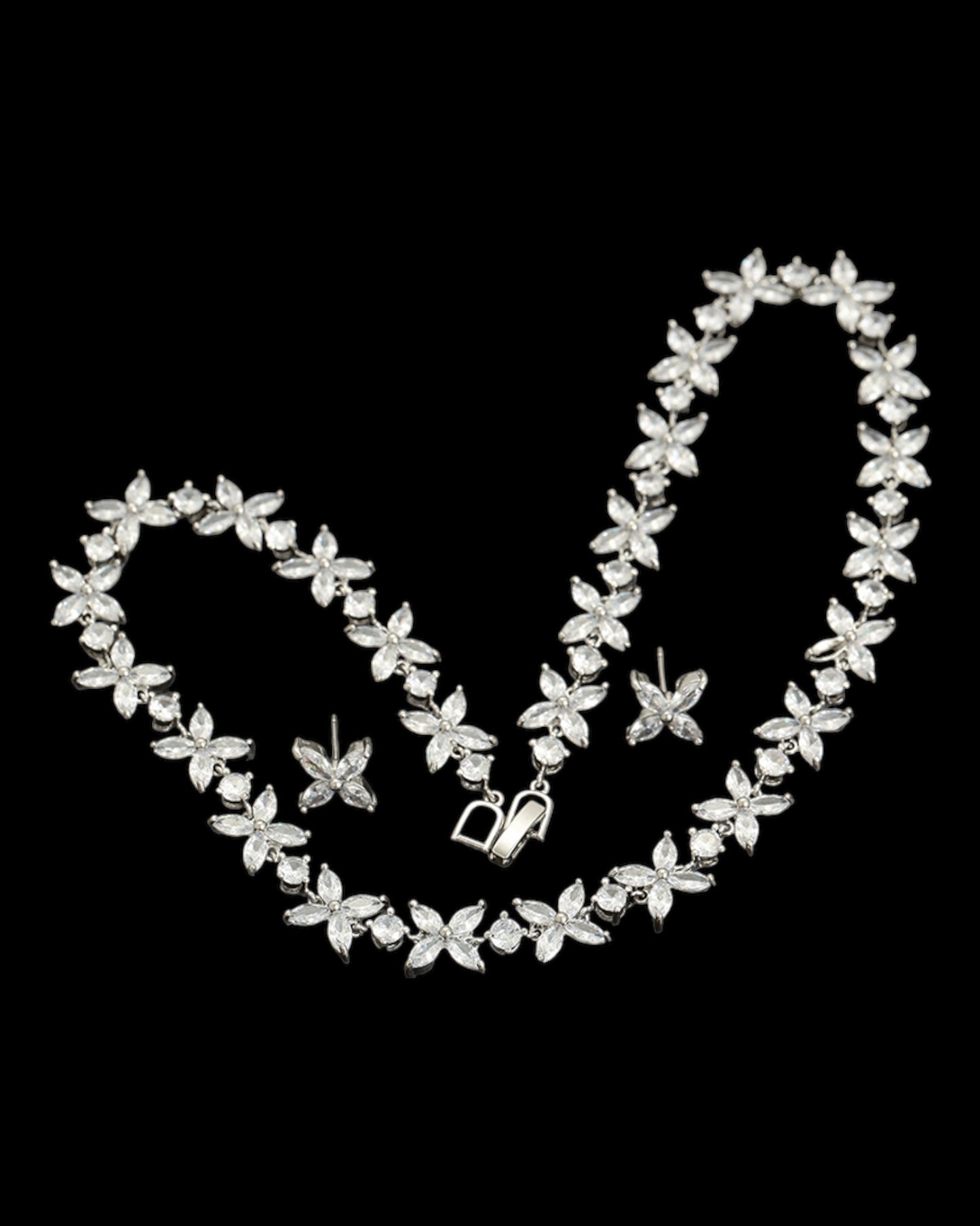 Parure fleurs argentée pierres blanches YSset-523