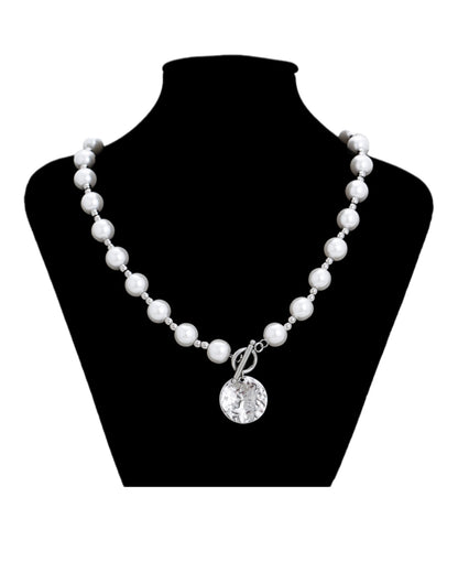 Collier à perles médaillon argenté YXnecklace-01481