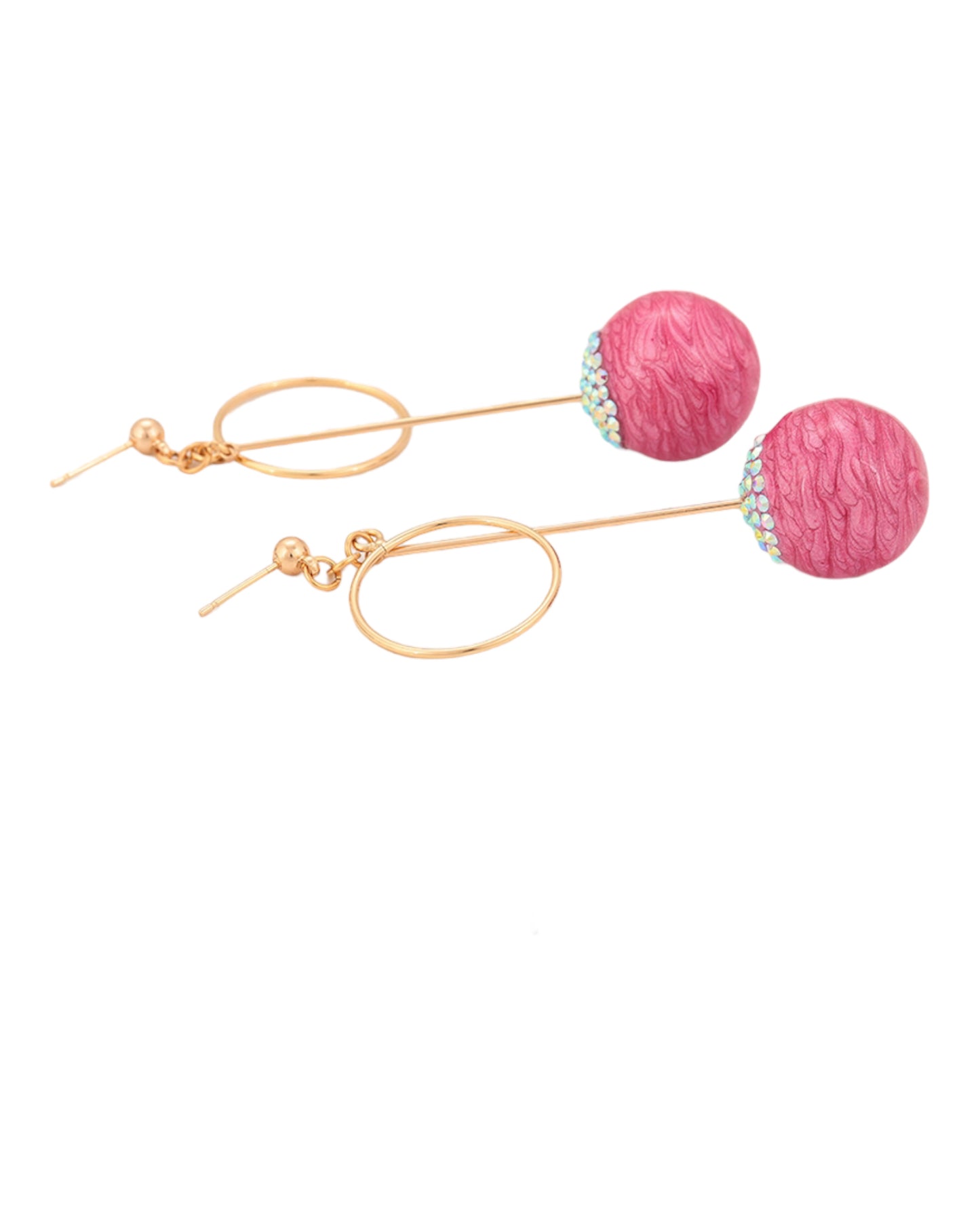 Boucles d’oreilles dorées pierres roses pendantes