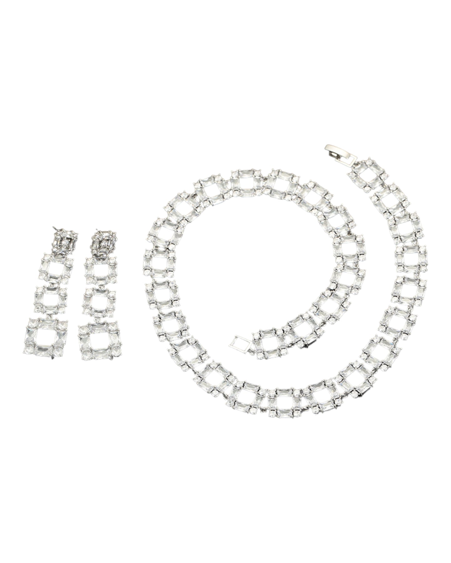 Parure argentée carrée pierres blanches YSset-543