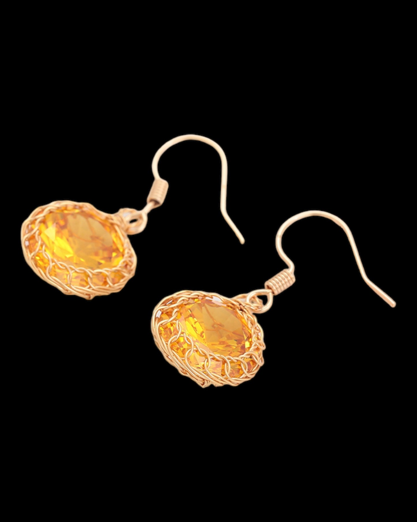 Boucles d’oreilles dorées pierres miel pendantes